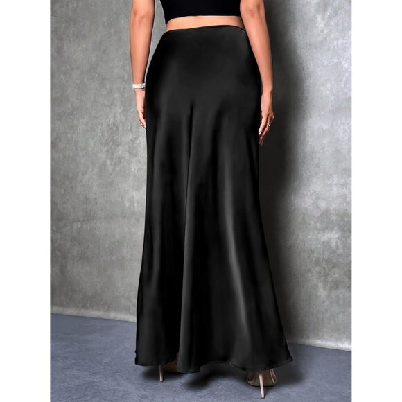Elegant Satin Maxi Skirt for Women High Waisted Black Silk Fall 25 Dressy Casul - Picture 6 of 7